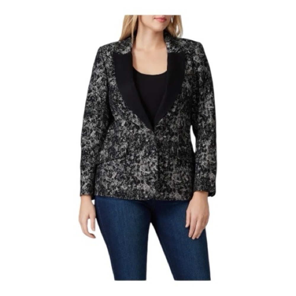 Badgley Mischka Charlie Blazer Tuxedo Jacket Black Grey Jacquard Cotton Size XL
